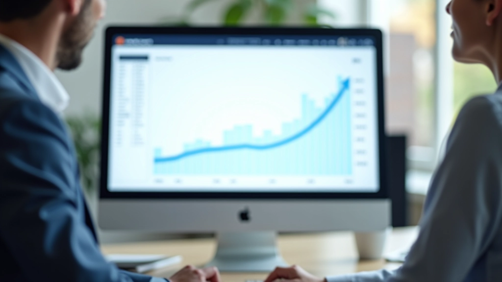 Grafic pe monitor care arată creșterea economiilor în timp, cu linii ascendente și date pe axa orizontală pe parcursul unui an