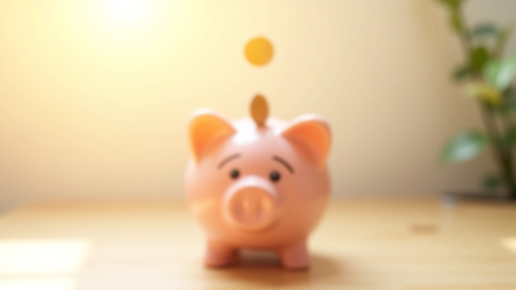 Bancă de economii cu monede care cad în ea, pe birou luminat natural